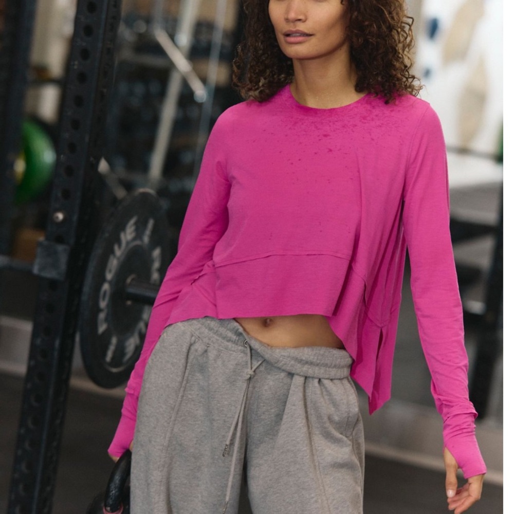 Free People Tempo Long Sleeve Long Sleeve Layer Hot Pink M